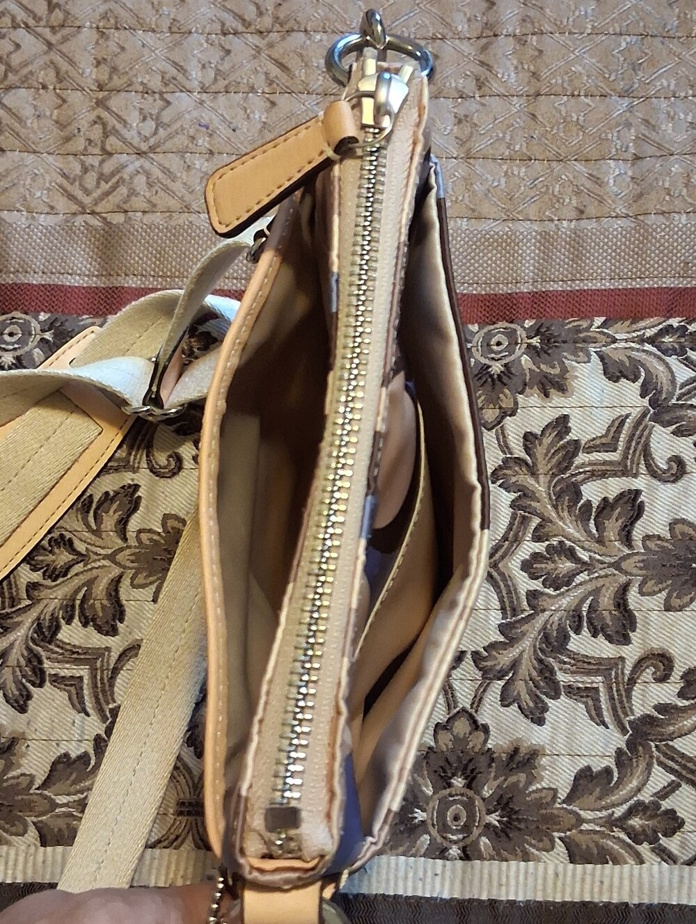 Coach Crossbody Bags Women Purple Brown Adjustable Strap Satin - Picture 5 of 14